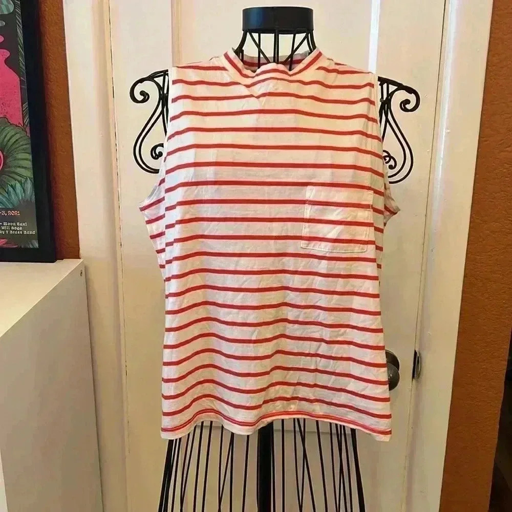 AYR White and Red Striped Muscle Tee